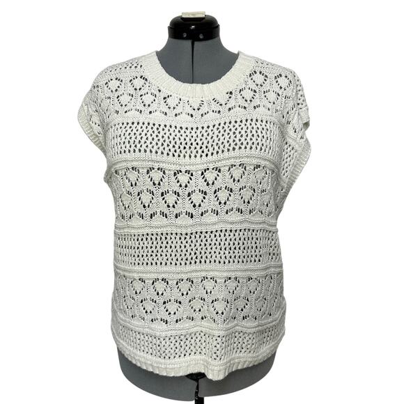 Cyrus Chunky Knit Crochet Sweater Vest Woven Fishermancore Pullover Top Sz: L - Picture 1 of 6